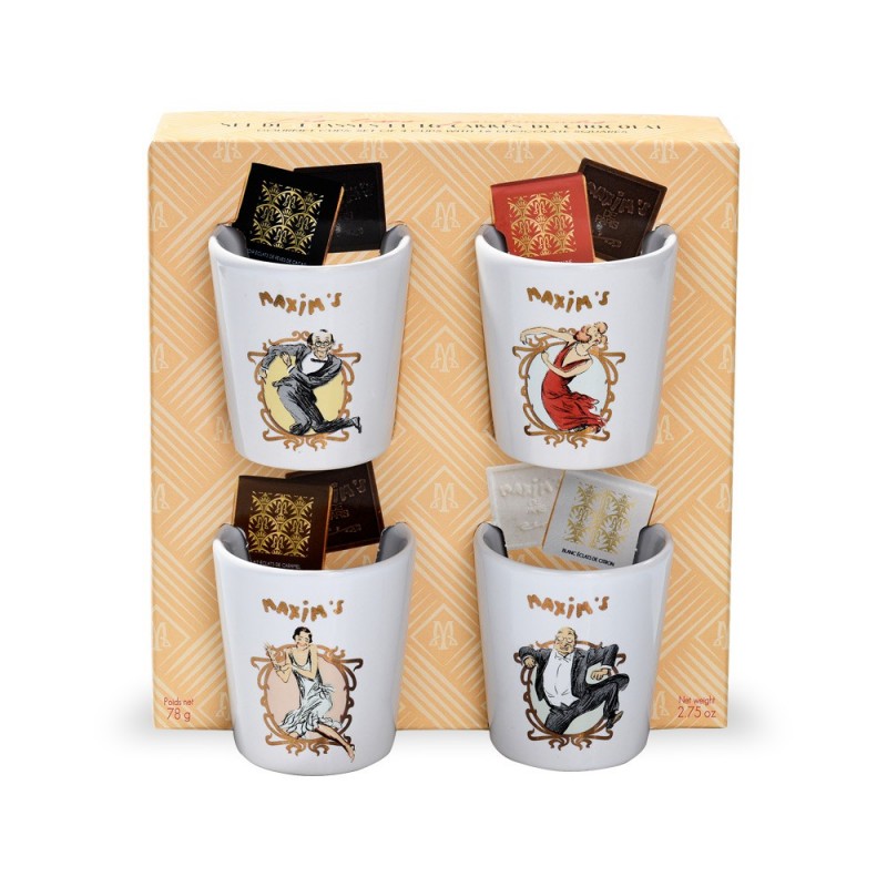 "Tasses Gourmandes" 4 Cups + 16 Chocolate Squares-Gift-Baskets-Maxim's shop