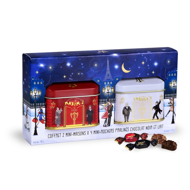 Christmas gift set 2 Mini-house tins - 8 mini rochers-Chocolates-Maxim's shop