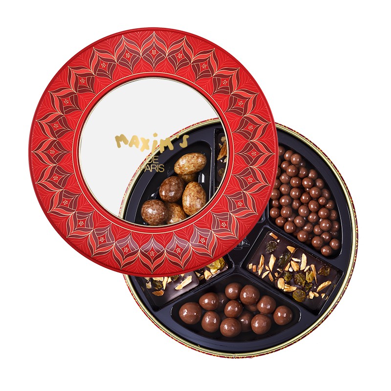 Round tin Chocolate Temptation-Gift-Baskets-Maxim's shop