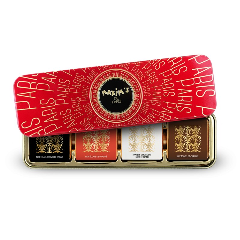 Red & gold pencil tin - 8 assorted chocolate squares-Chocolates-Maxim's shop