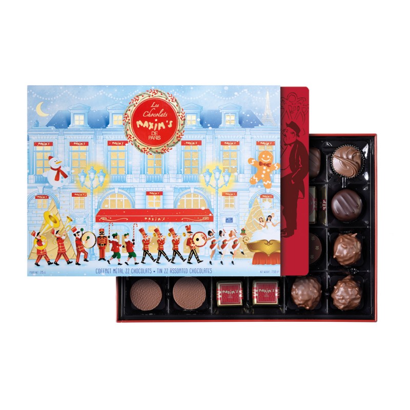 Boîte assortiment 22 chocolats avec fourreau Noël-Chocolats-Maxim's shop