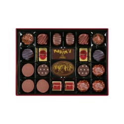 Red tin 22 assorted chocolates with Christmas sleeve-Gift-Baskets-Maxim's shop
