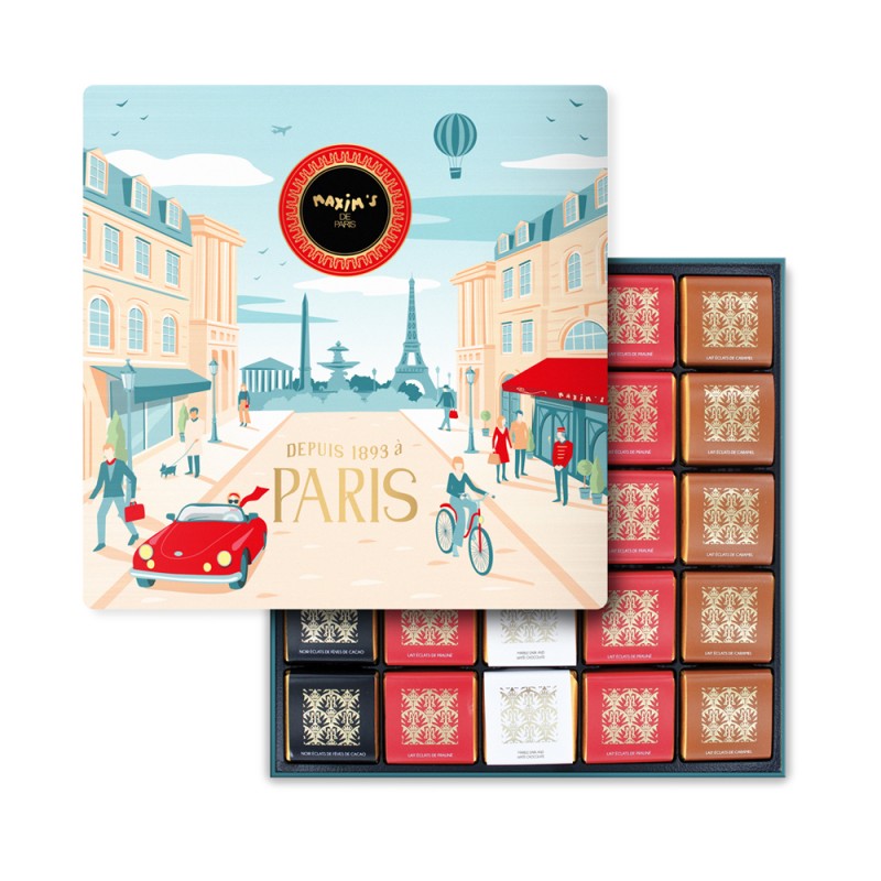 Coffret 50 carrés de chocolat "Bonjour Paris"-Chocolats-Maxim's shop