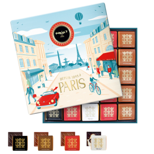 Coffret 50 carrés de chocolat assortis Maxim's - Décor Paris
