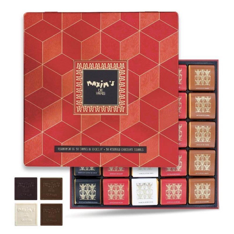 Square Tin of 50 chocolate squares-Chocolates-Maxim's shop