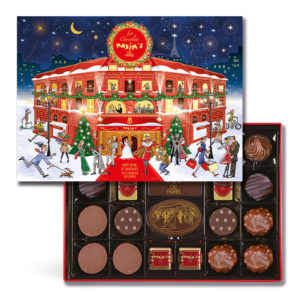 Collection Noël: Boîte assortiment 22 chocolats avec fourreau Noël 2022